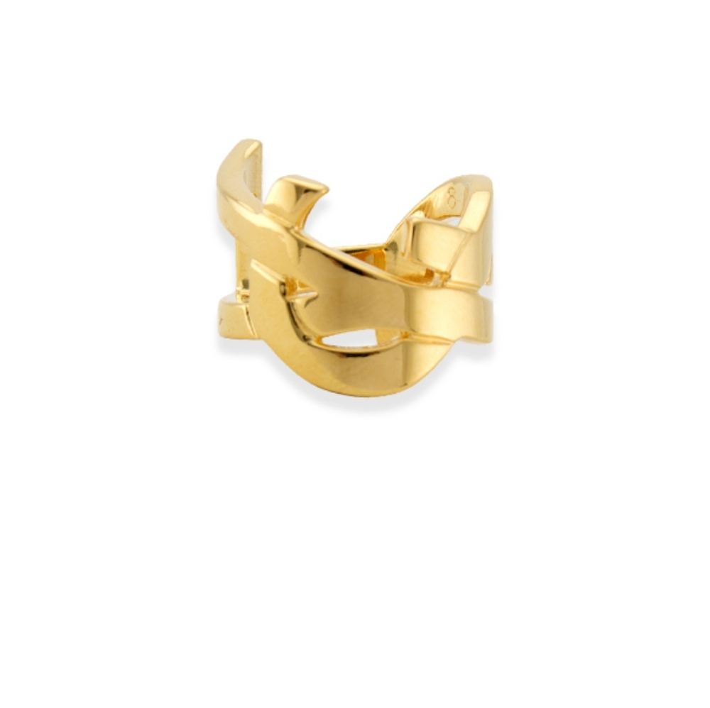 Saint Laurent Gold Plated Monogram Ring - Size 5